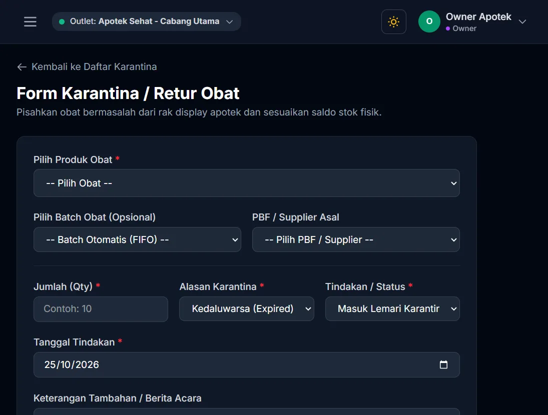 Formulir karantina dan retur
