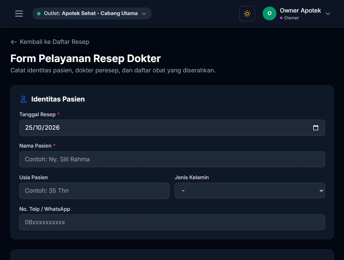 Formulir input resep
