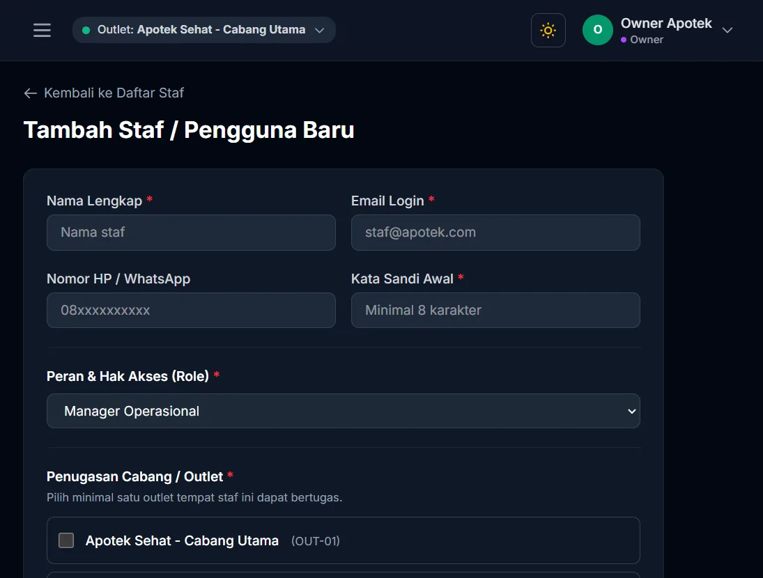 Formulir tambah staf
