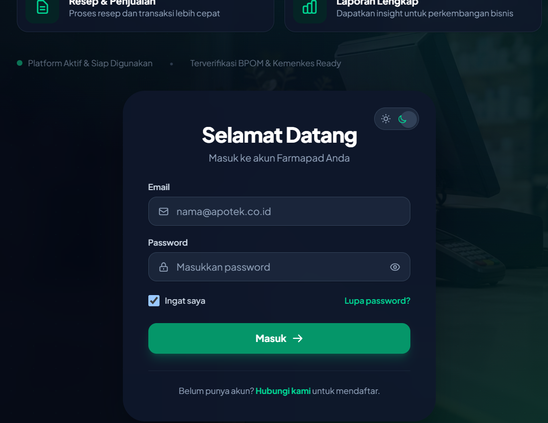Halaman masuk Farmapad