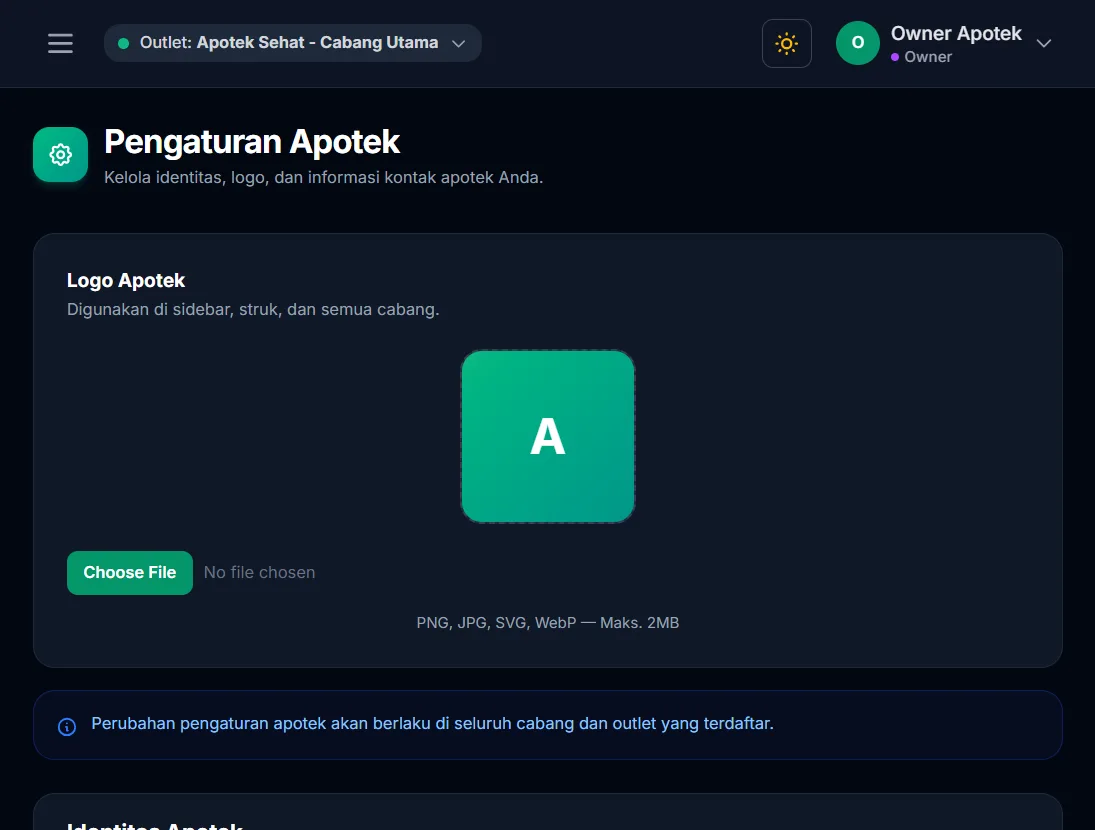 Halaman pengaturan apotek