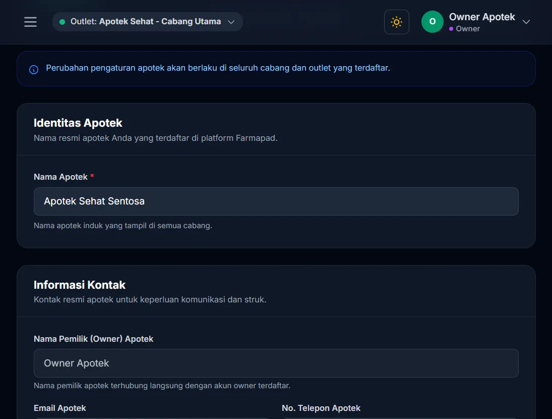 Formulir pengaturan apotek